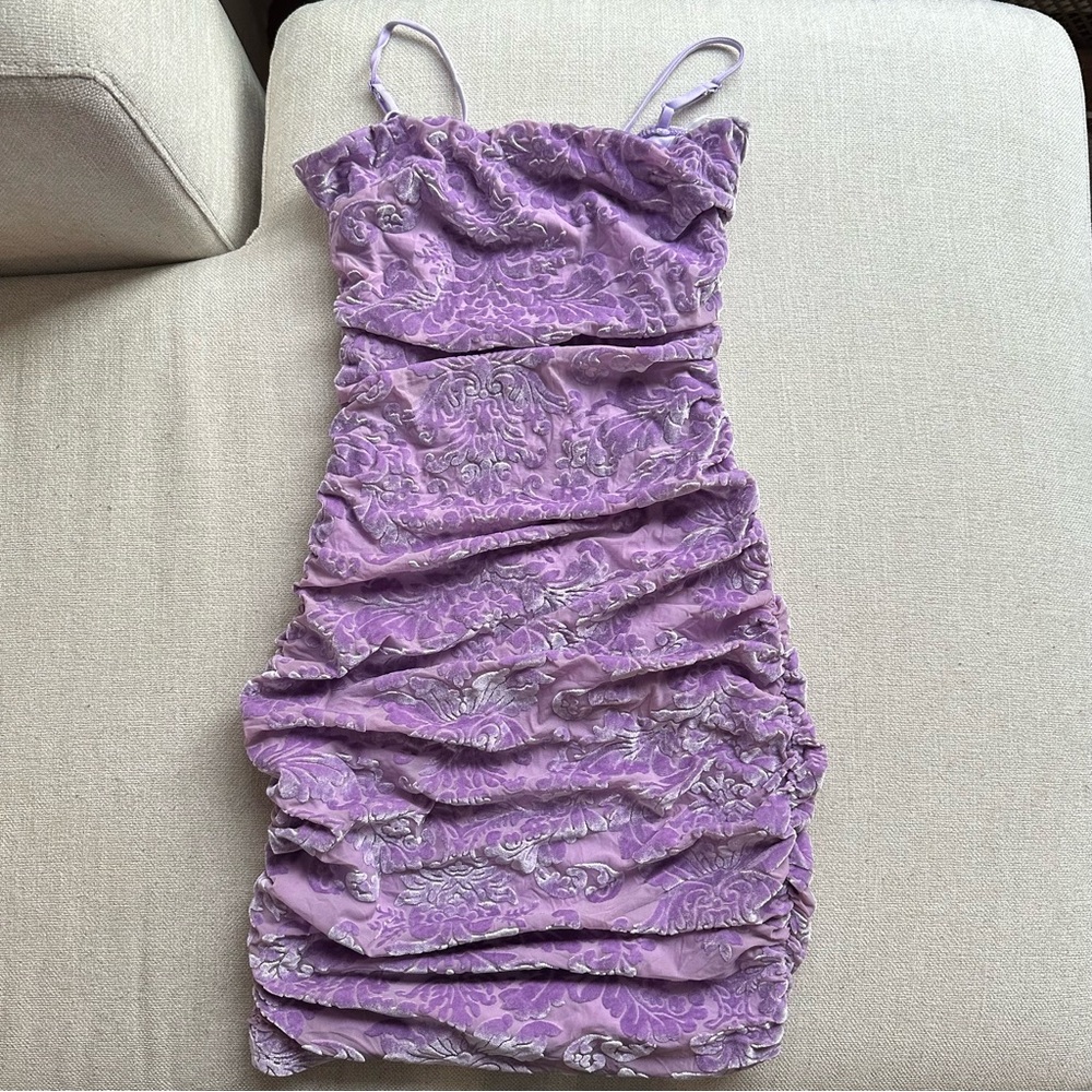 Windsor Lavender Floral Ruched Dress, Small